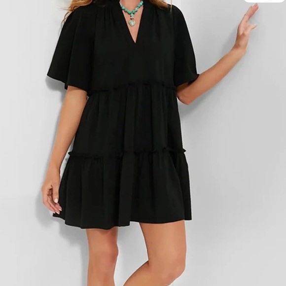 Tuckernuck Black Tiered Crepe Crawford Dress with Stand Collar. - Picture 2 of 6